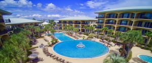 an aerial of the pool and condos