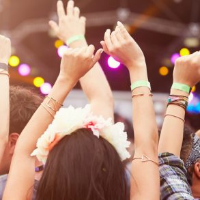 Audience with hands in the air at a Florida Panhandle Festival