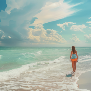woman walking on beach