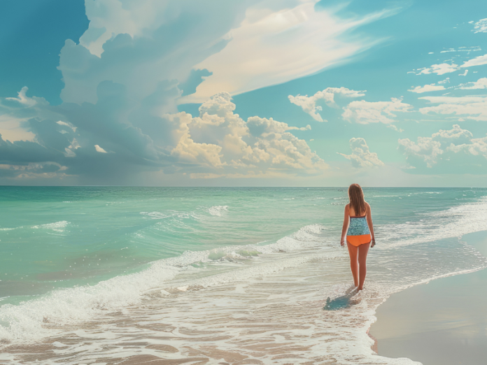 woman walking on beach