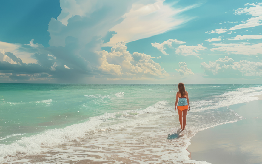 woman walking on beach