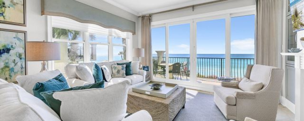 Gulf-front vacation rental interior overlooking gulf