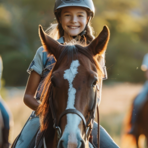 three horses with riders on path