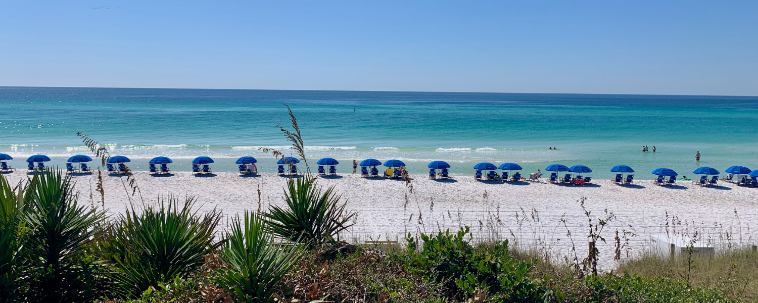 beach chair and umbrellas on beach