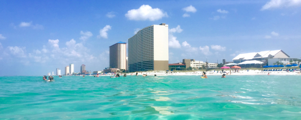 view of Panama City beach from water