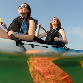 two women kayaking