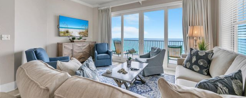 vacation rental living room with gulf views
